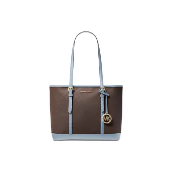 MICHAEL KORS Jet Set Travel Coated Canvas Tote Bag Shopping Bag Handbag Shoulder Bag Small Size Women's Brown & Blue