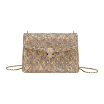 BVLGARI Serpenti Forever Series Crystal Crossbody Bags Shoulder Bags Mini Women's Light Gold
