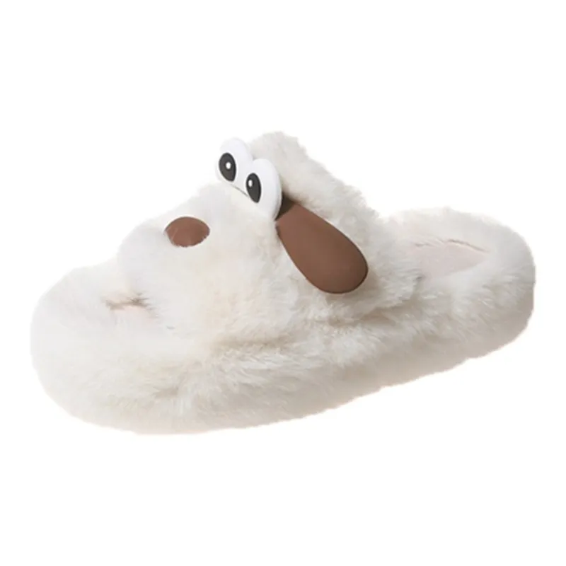 JINGEYU Winter Cute Versatile Big Eye Dog Fuzzy Slippers Indoor Home Slide Slippers-3