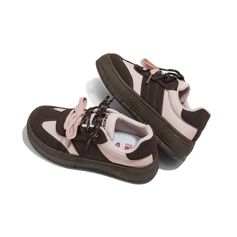 HUANQIU Lightweight And Breathable Low Top Skateboard Shoes Women's Brown Pink-3