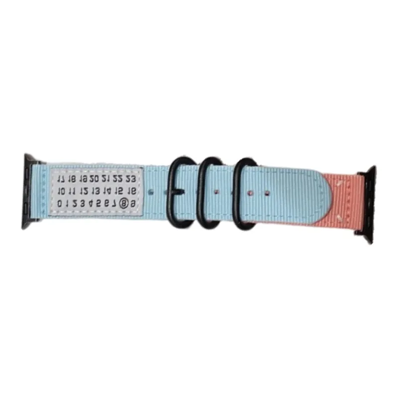 Warbler Dew Compatible With Apple Watch S9/S8/SE/7/6/5/4/3 Numbers Nylon Triple Ring Canvas Strap-14