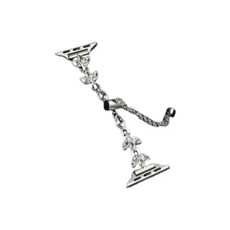 Warbler Dew Compatible With Apple Watch S9/S8/SE/7/6/5/4/3 Three-Leaf Diamond Chain Strap-0