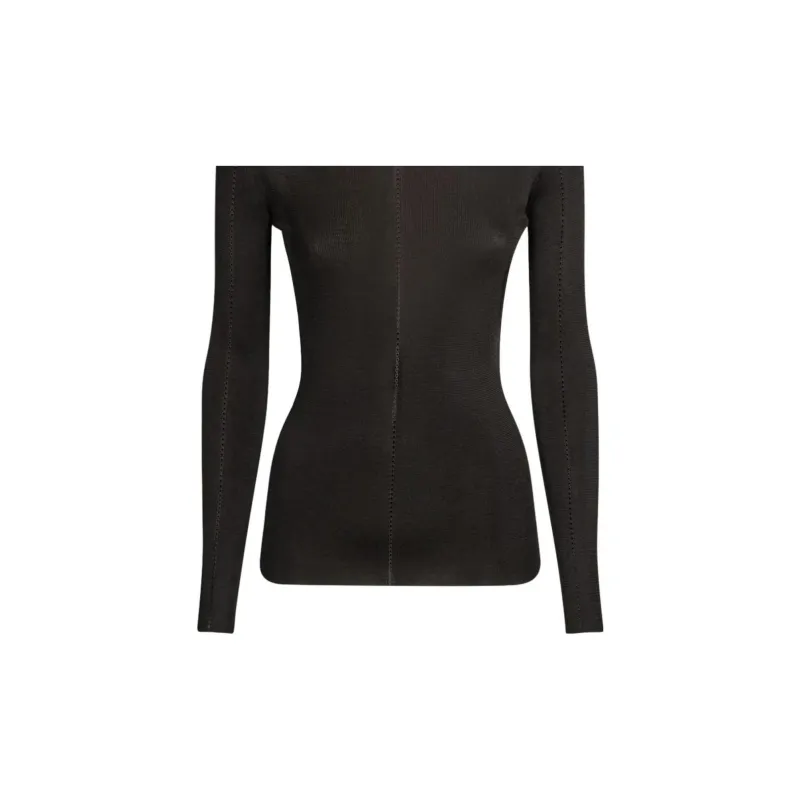 SAINT LAURENT Long Sleeved Crewnecck Rib Knitted Top-4
