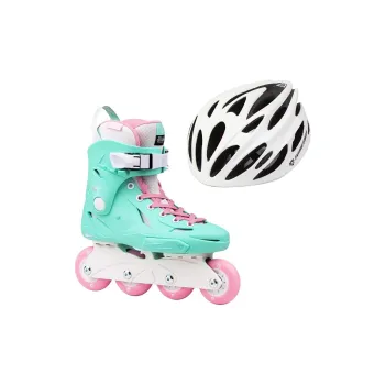 FLYING EAGLE Inline Skates Outdoor Square Park Turquoise Ice Skates+Simple Black/White Helmet