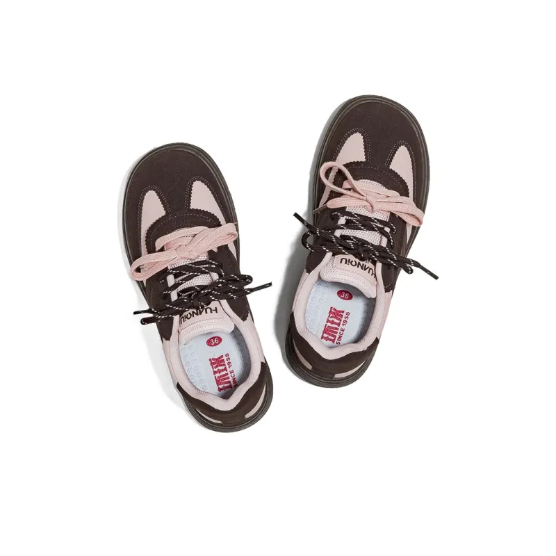 HUANQIU Lightweight And Breathable Low Top Skateboard Shoes Women's Brown Pink-4