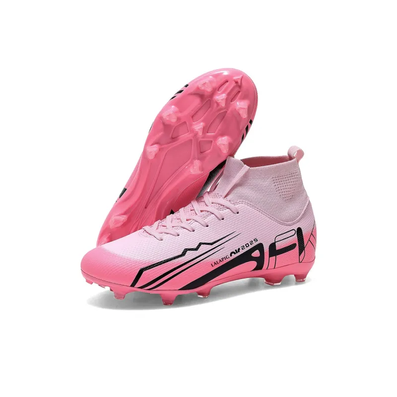 LaLapig Durable Lightweight Cushioning High Top Kids' Soccer Shoes Pink Teenagers-5
