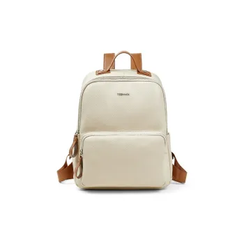 Teenmix Top Grain Cow Leather Backpack Travel Bag Small Size Women's Black/Ecru