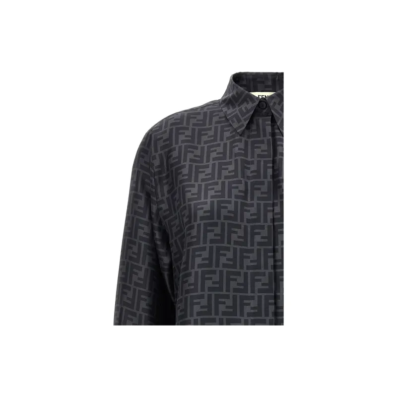 FENDI FF logo Print Silk Shirt-3