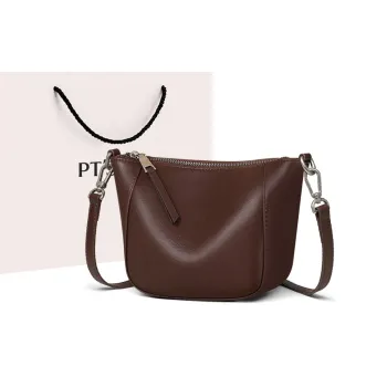 PT'SON Cow Leather One Shoulder Bucket Bag Regular Women's Coffee/Brown/Black/Ecru
