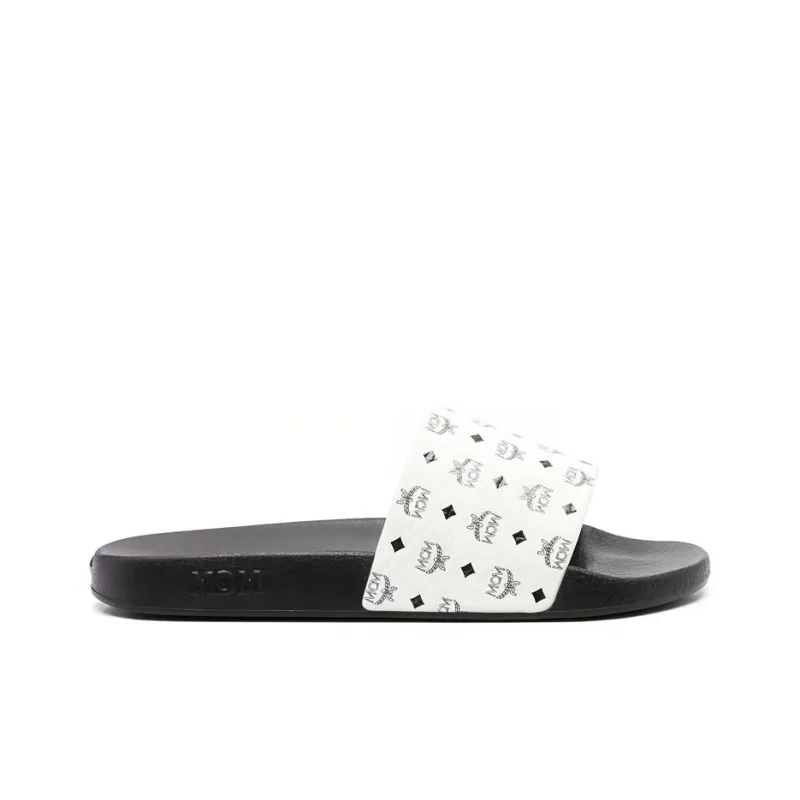 MCM Allover Logo Printed Slip On Slides-1