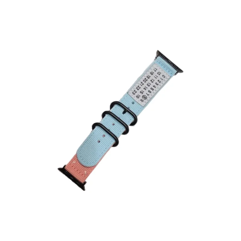 Warbler Dew Compatible With Apple Watch S9/S8/SE/7/6/5/4/3 Numbers Nylon Triple Ring Canvas Strap-12