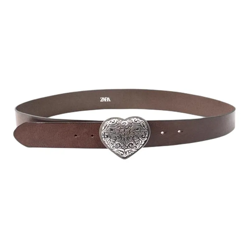 ZARA Leather Leather Belts Women's Brown Width: 4cm-0