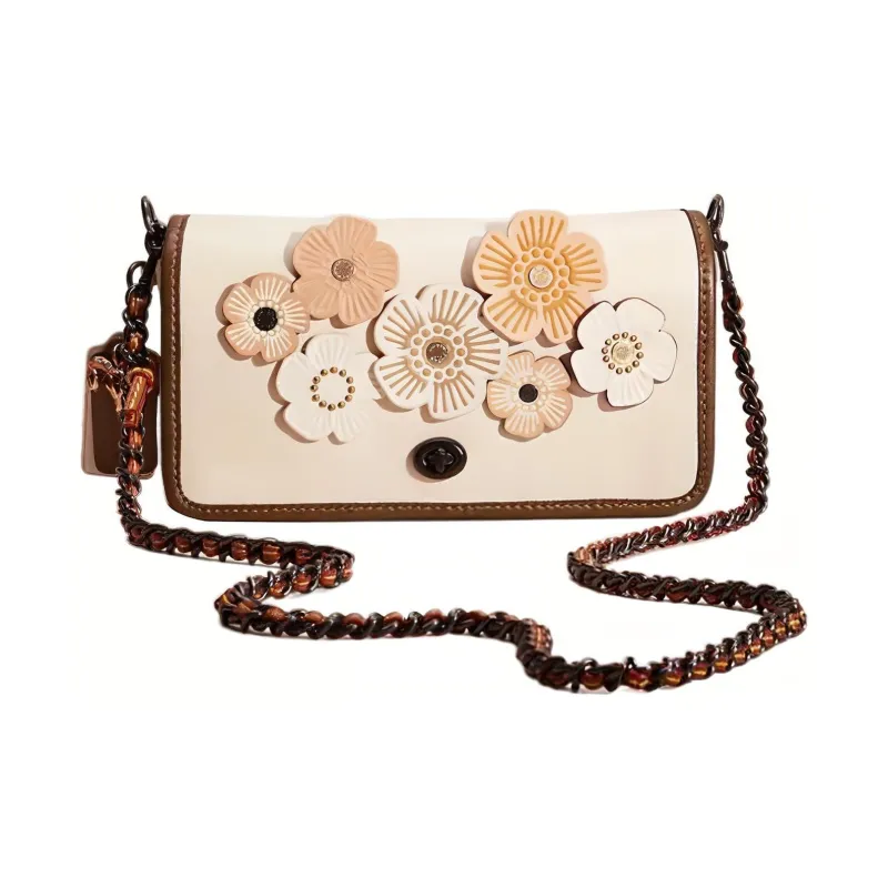 COACH Dinky Glove Tanning Crossbody Bag Shoulder Bag Medium Size Women's Apricot Multicolor-0