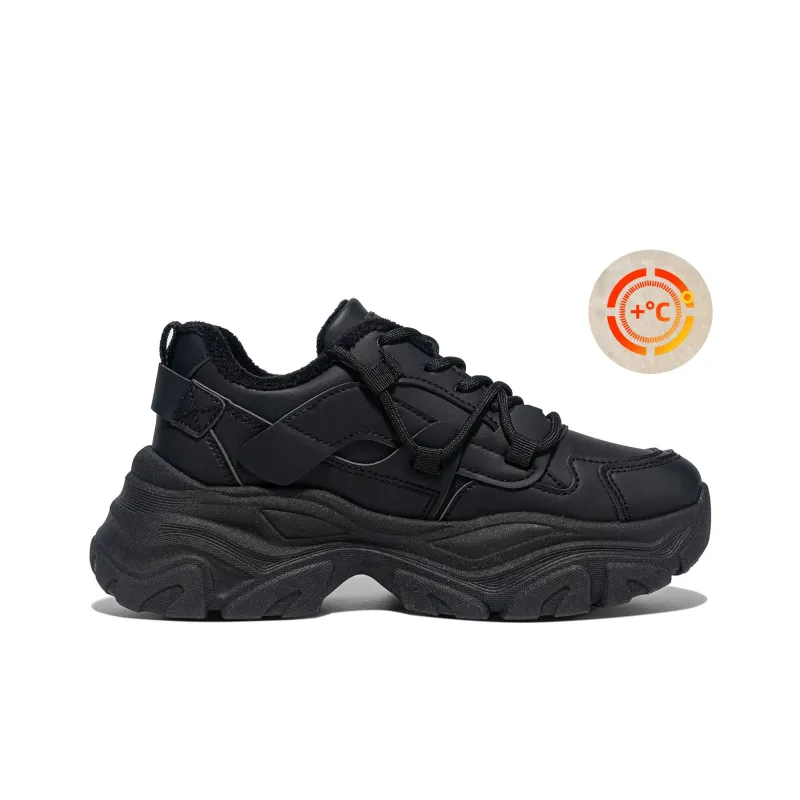 Warrior Athletic Shoes Warm Cushioning Height Increasing Balance Lightweight Low Top Chunky Sneakers Women's Black-1