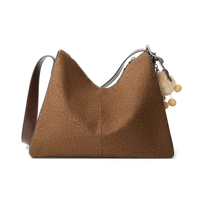 Teenmix Cashmere With Cow Leather Messenger Bag, Shoulder Bag Tubas Women's Red Brown-5
