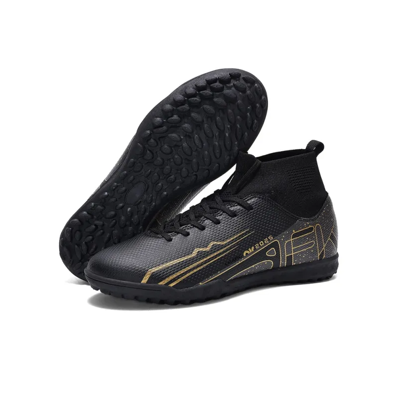 LaLapig Durable Lightweight Cushioning High Top Kids' Soccer Shoes Black Teenagers-4