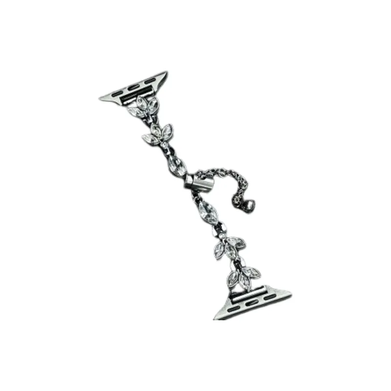 Warbler Dew Compatible With Apple Watch S9/S8/SE/7/6/5/4/3 Three-Leaf Diamond Chain Strap-9