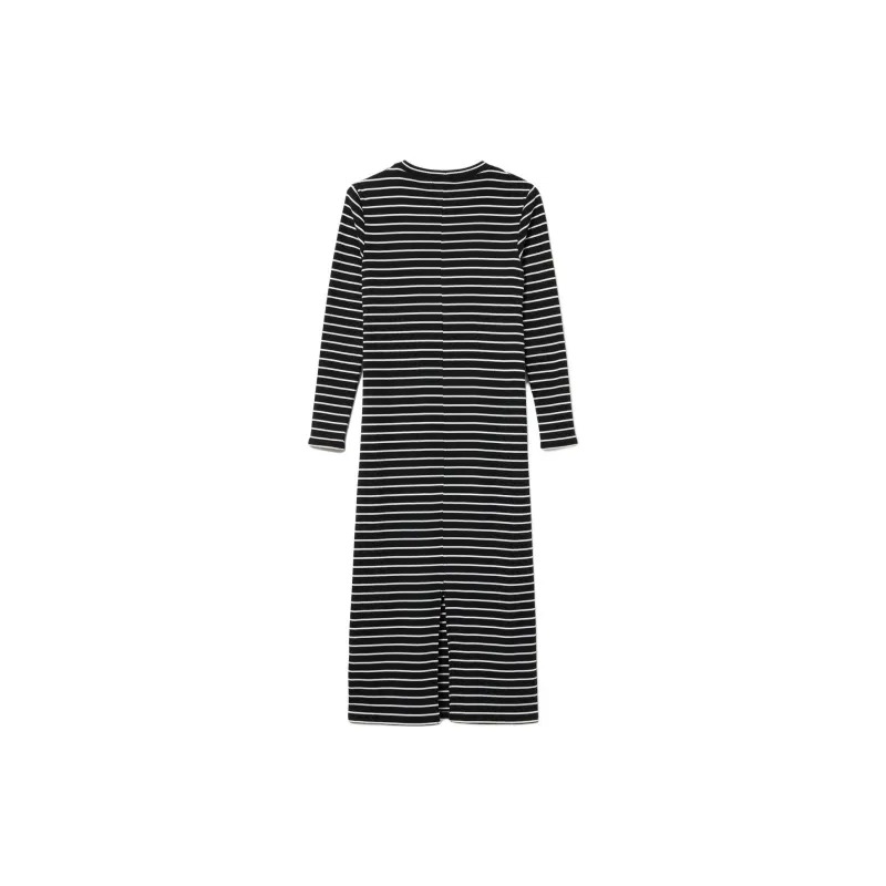 LACOSTE Long Sleeved Dresses Women's Black White Stripes-1