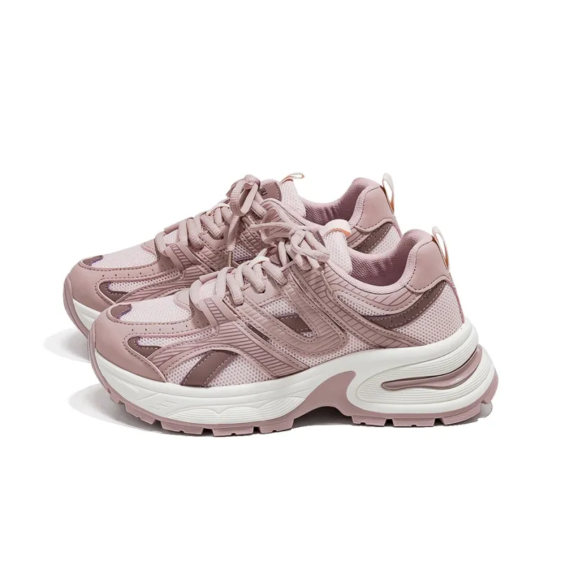 HUANQIU Wear Resistant Lightweight Height Increasing Low Top Chunky Sneakers Women's Pink-1