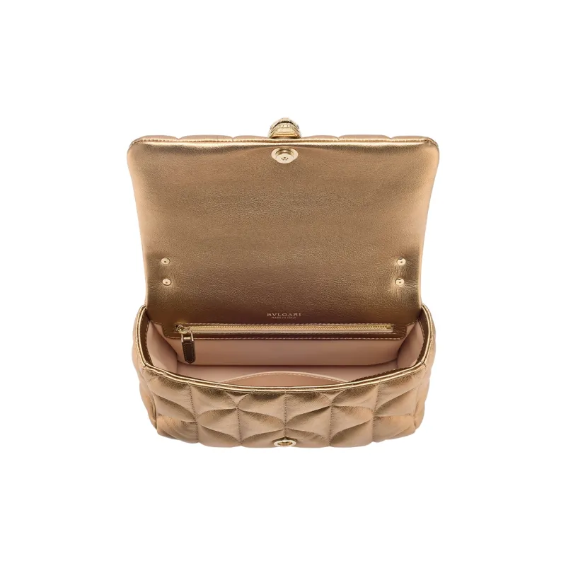BVLGARI SERPENTI Calfskin Shoulder Bag Crossbody Bag Handbag Women's Gold-4