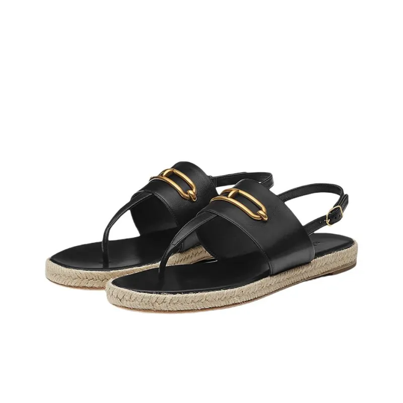 HERMES One Strap Sandals Women's Black-2