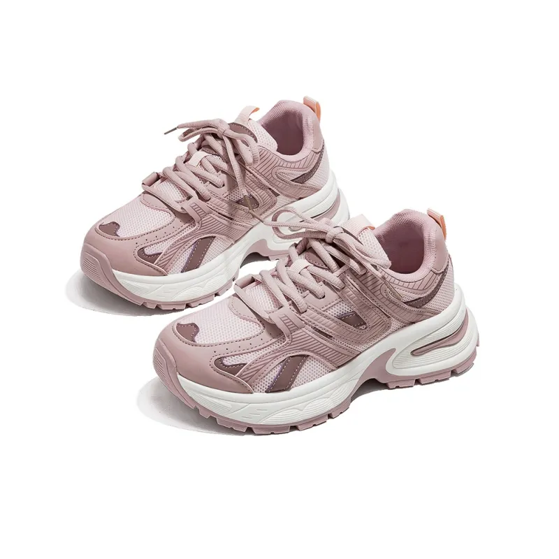 HUANQIU Wear Resistant Lightweight Height Increasing Low Top Chunky Sneakers Women's Pink-2