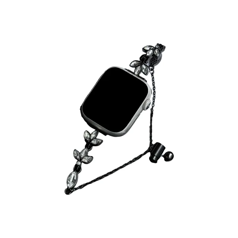 Warbler Dew Compatible With Apple Watch S9/S8/SE/7/6/5/4/3 Three-Leaf Diamond Chain Strap-3
