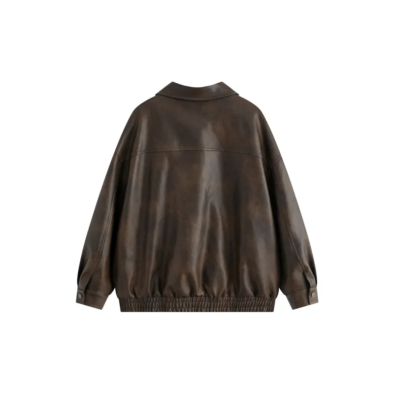 Wen Shan Leather Jacket Women's Vintage Brown-1