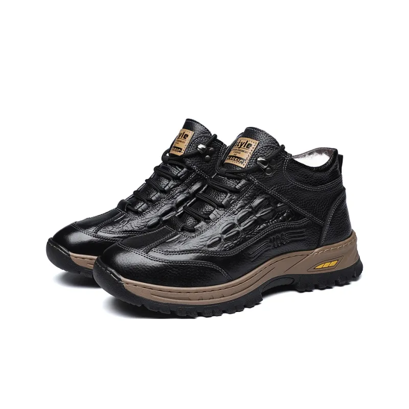 MODENGPAN Anti Slip Wear Resistant Mid Top Casual Shoes Men's Black-2