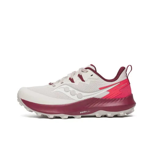 Saucony PEREGRINE 14 Anti-Slip Wear-Resistant Low-Top Trail Running Running Shoes Women's White Red Pink