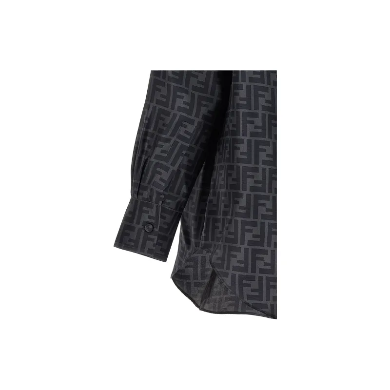 FENDI FF logo Print Silk Shirt-4