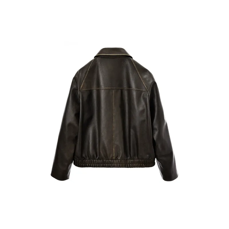 SINBOS Leather Jacket Women's Dark Chocolate Brown-1