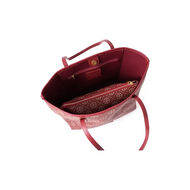 Vigno Synthetic Leather Tote Bag, Shopping Bag, One Shoulder Handbag Regular Women's Red-12