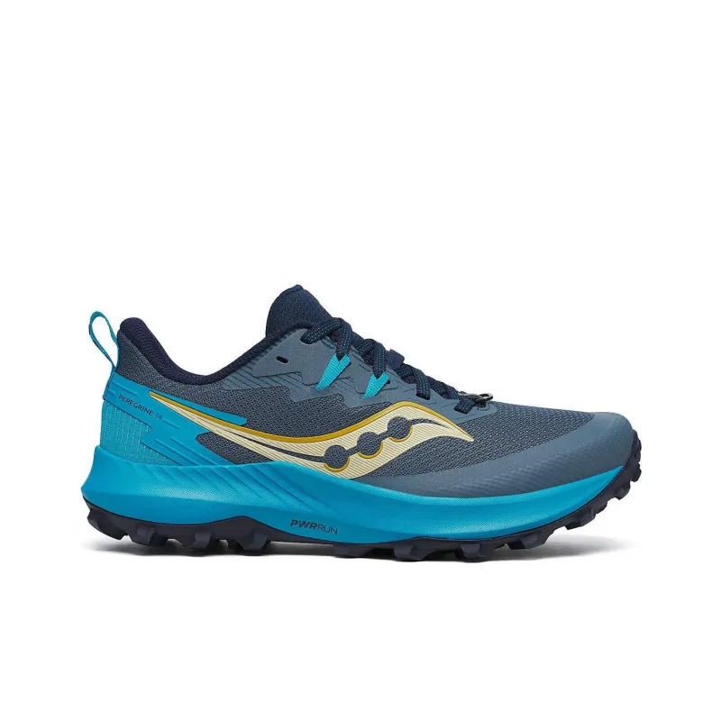 Saucony PEREGRINE 14 Anti Slip Wear Resistant Low Top Trail Running Shoes Women's Gray Blue-1