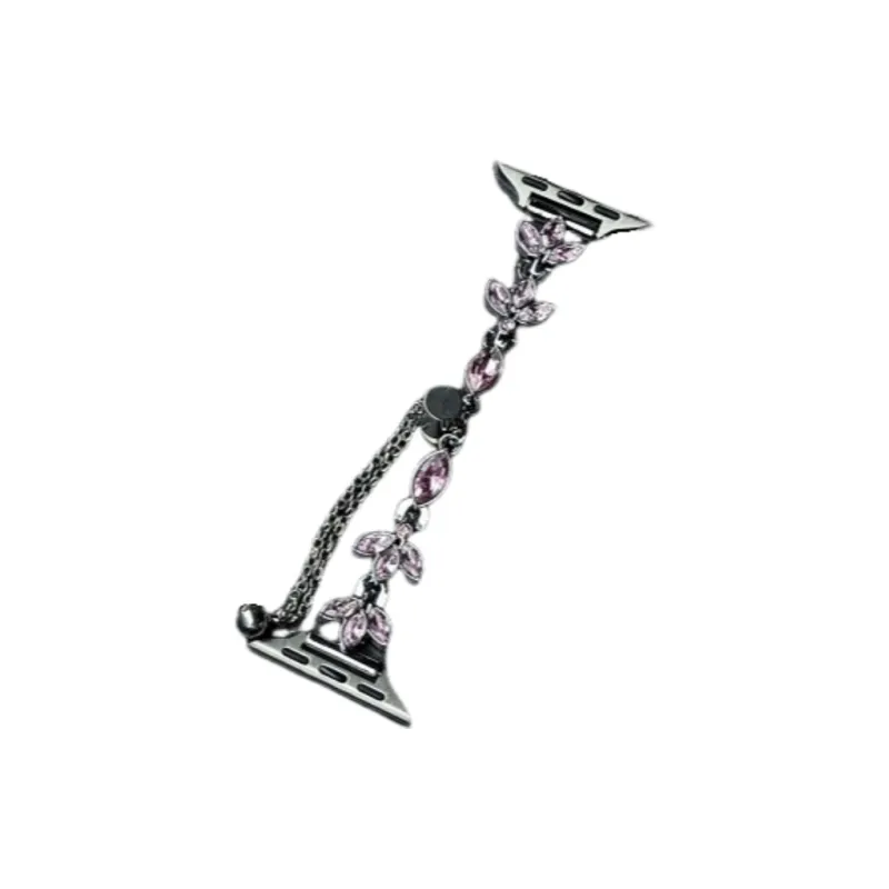 Warbler Dew Compatible With Apple Watch S9/S8/SE/7/6/5/4/3 Three-Leaf Diamond Chain Strap-13