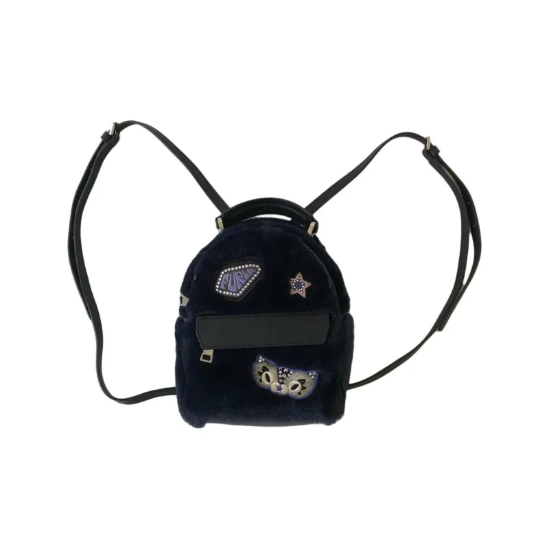 Furla Favola Leather Patchwork Backpack Mini Women's Black-2