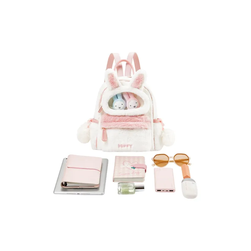 Miffy Fabric Backpack Women's White Pink/Blue Denim-3
