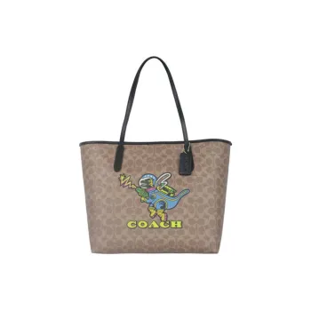 COACH PVC Tote Bag Shopping Bag Handbag Women's Khaki Color Blocking