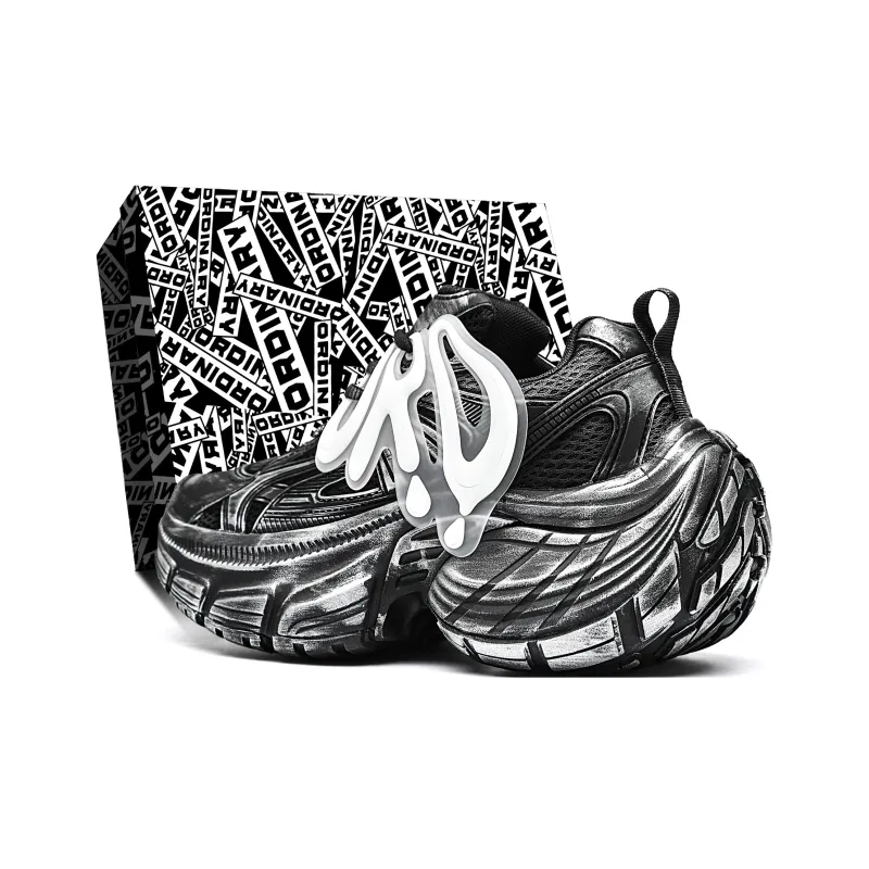ORD Chunky Sneakers Unisex Low Top Black White Distressed-4