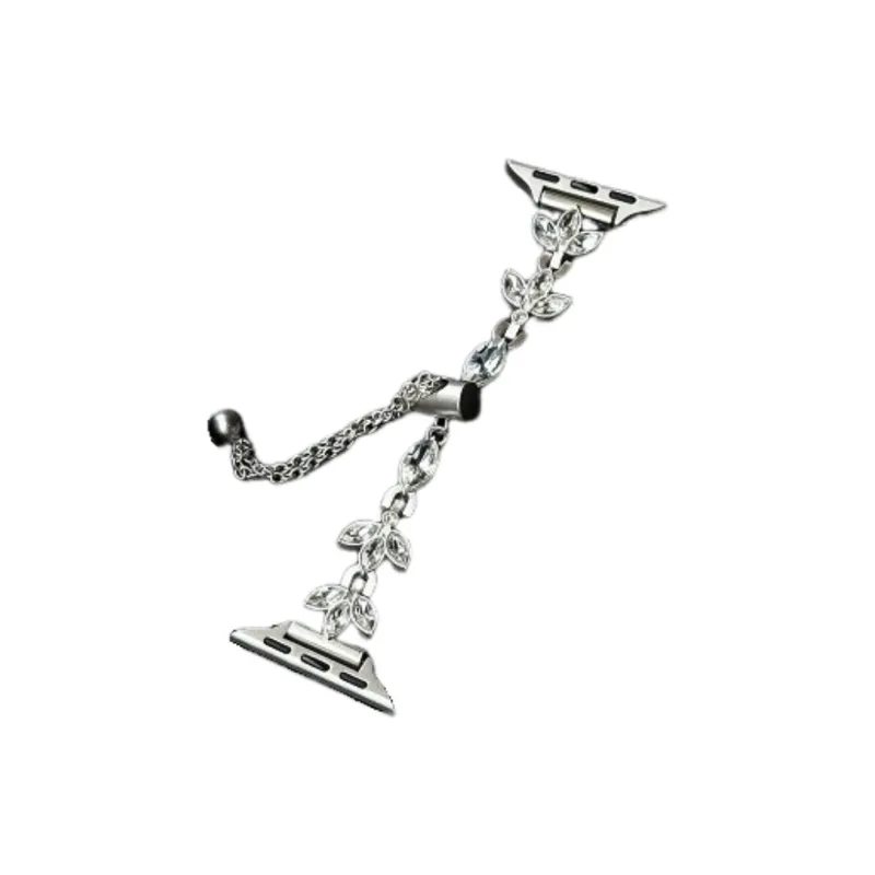 Warbler Dew Compatible With Apple Watch S9/S8/SE/7/6/5/4/3 Three-Leaf Diamond Chain Strap-1