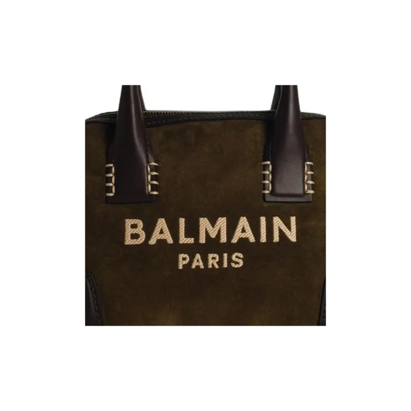 BALMAIN Logo Embroidered Zip Up Tote Bag-3