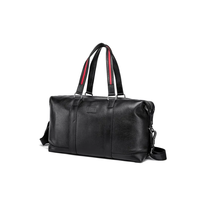 FAIRWHALE Top Grain Cow Leather Travel Bag Handbag Crossbody Bag Luggage Bag Regular Men's Black-1