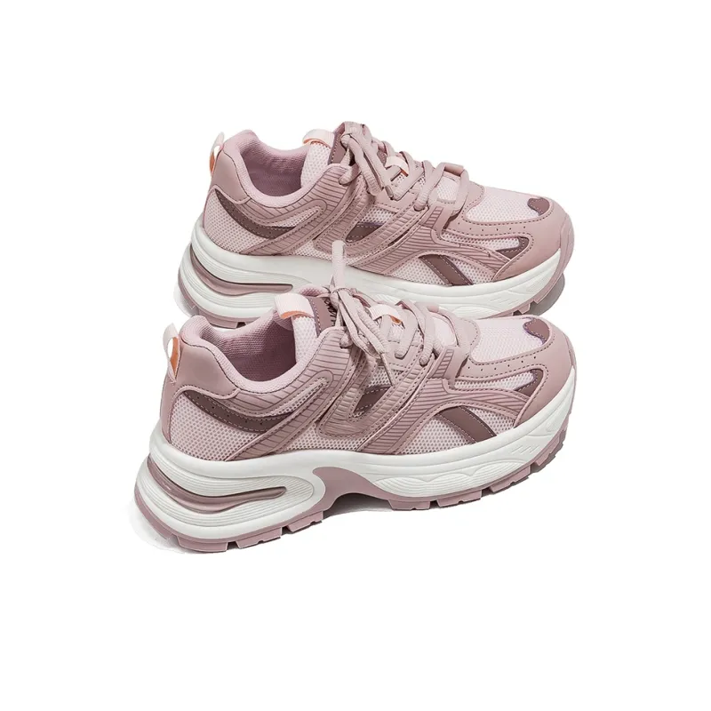 HUANQIU Wear Resistant Lightweight Height Increasing Low Top Chunky Sneakers Women's Pink-3