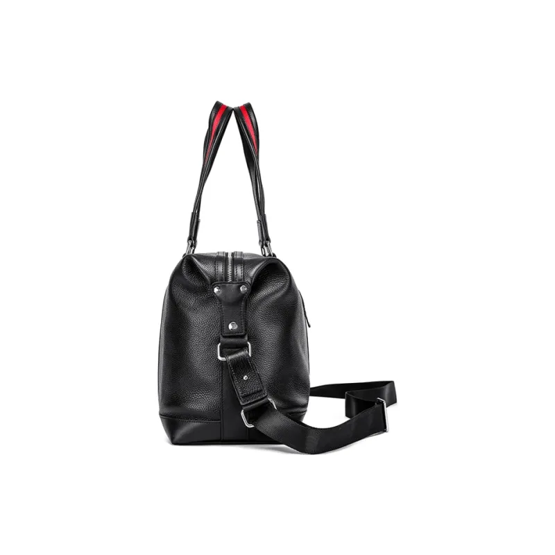 FAIRWHALE Top Grain Cow Leather Travel Bag Handbag Crossbody Bag Luggage Bag Regular Men's Black-2
