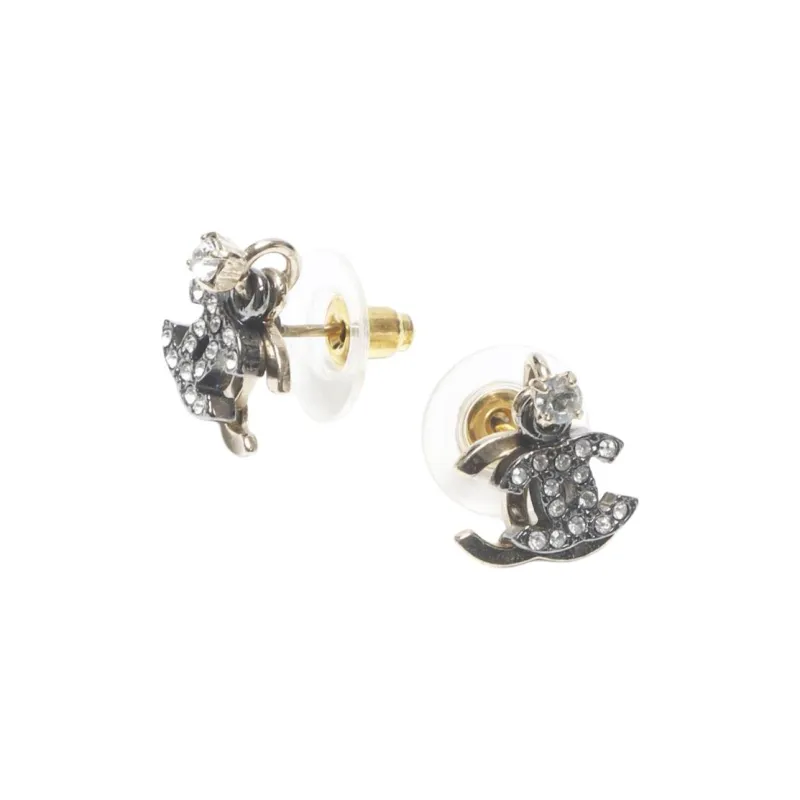 CHANEL Rhinestone Gold-Plated Earrings Women's Gold-2