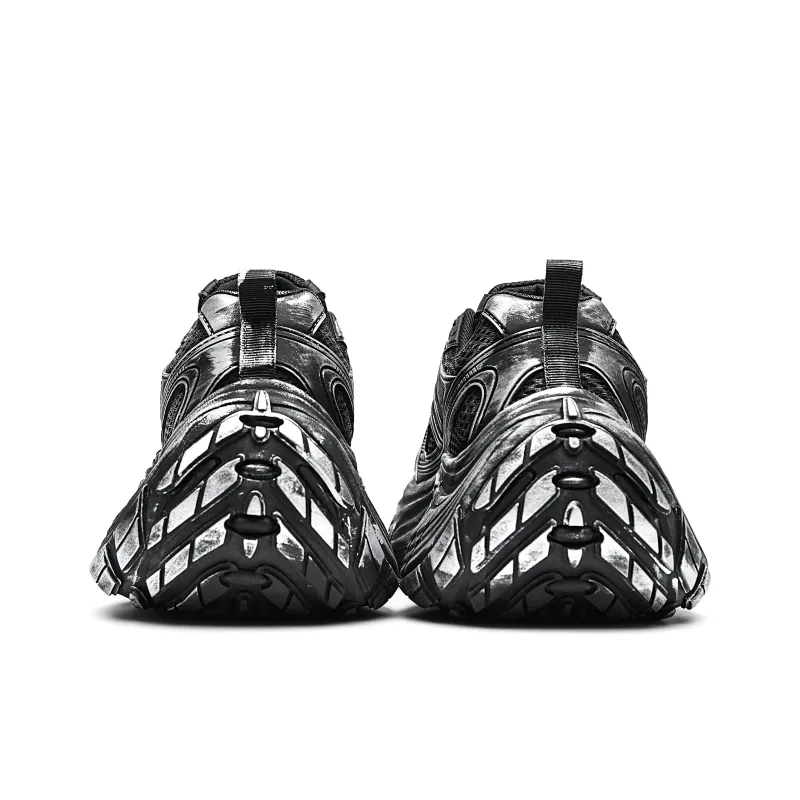 ORD Chunky Sneakers Unisex Low Top Black White Distressed-3