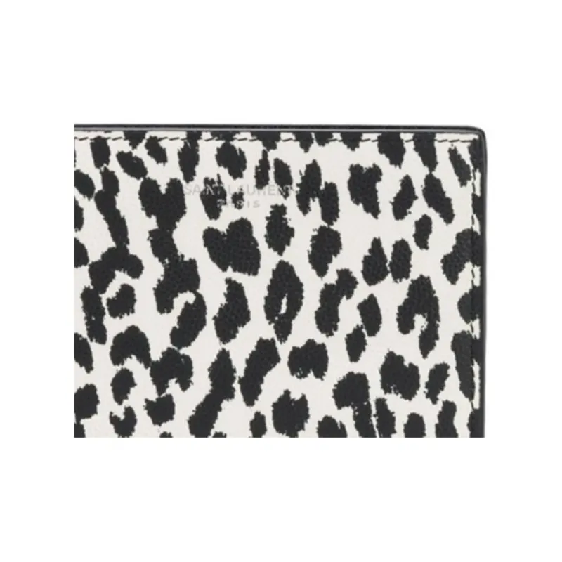 SAINT LAURENT Calfskin Wallet Men's White/Black-3