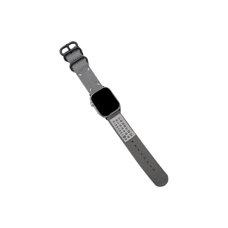 Warbler Dew Compatible With Apple Watch S9/S8/SE/7/6/5/4/3 Numbers Nylon Triple Ring Canvas Strap-7