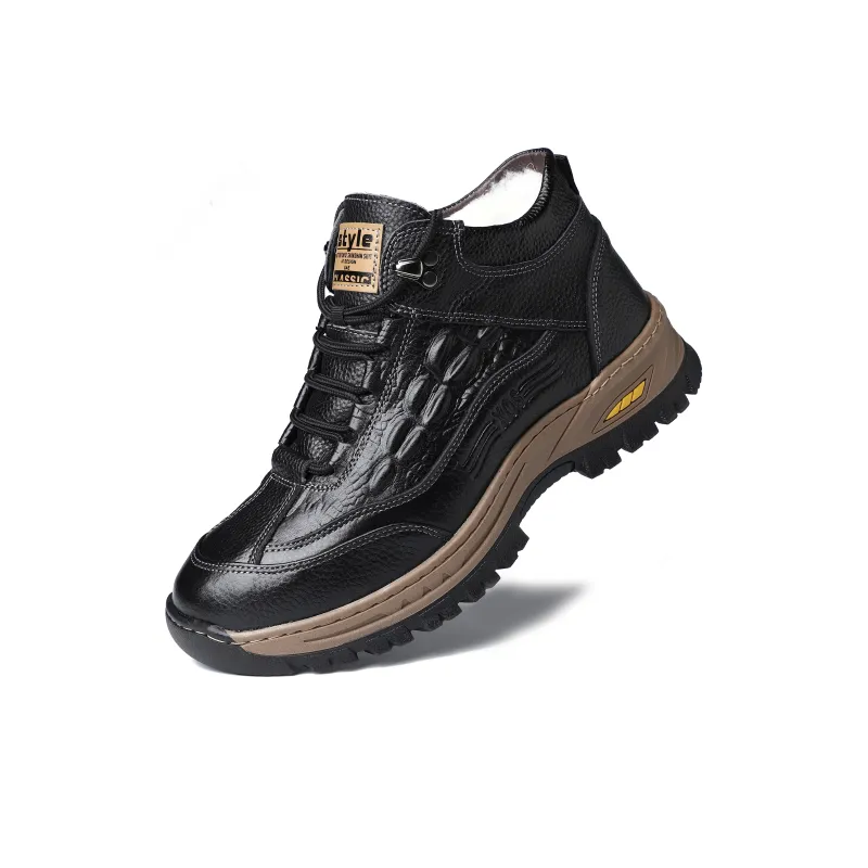 MODENGPAN Anti Slip Wear Resistant Mid Top Casual Shoes Men's Black-1