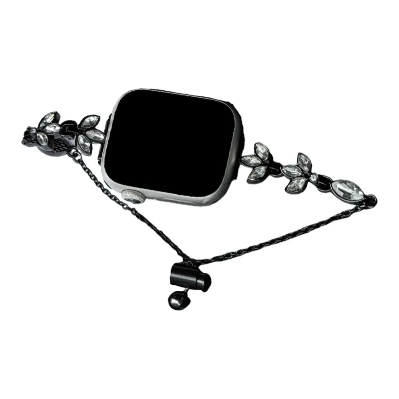 Warbler Dew Compatible With Apple Watch S9/S8/SE/7/6/5/4/3 Three-Leaf Diamond Chain Strap-5